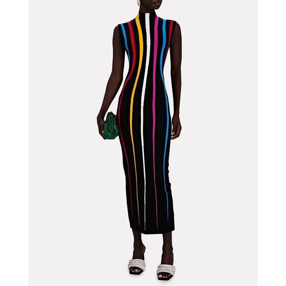 VICTOR GLEMAUD Rainbow Striped Mock Neck Sleeveless Sheath Dress Size XS - Picture 3 of 16